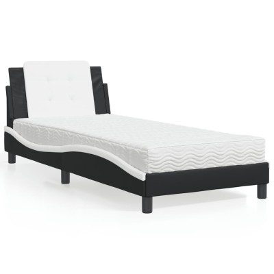 Cama con colchón cuero sintético negro y blanco 80x200 cm