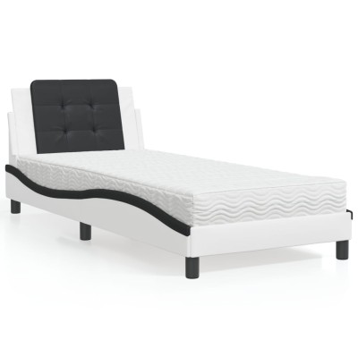 Cama con colchón cuero sintético blanco y negro 80x200 cm