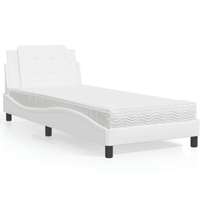 Cama con colchón cuero sintético blanco 90x200 cm