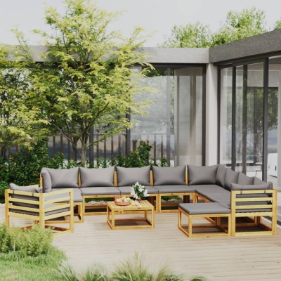 Muebles de jardín 12 pzas cojines madera maciza de acacia