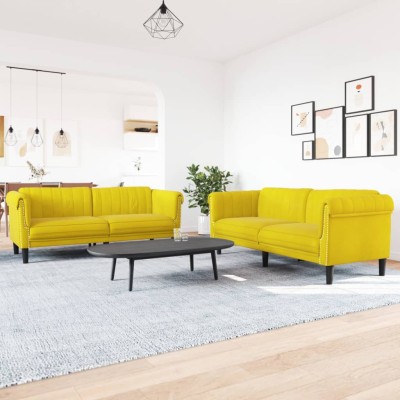 Juego de sofás 2 piezas terciopelo amarillo