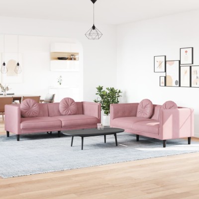 Juego de sofás con cojines 2 piezas terciopelo rosa