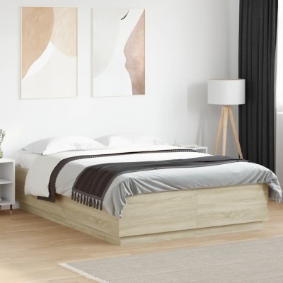 Estructura cama con luces LED madera roble Sonoma 160x200 cm