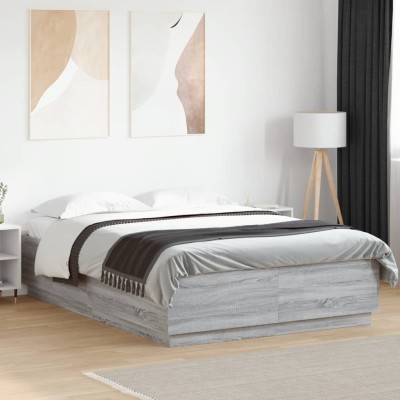 Estructura cama con luces LED madera gris Sonoma 160x200 cm