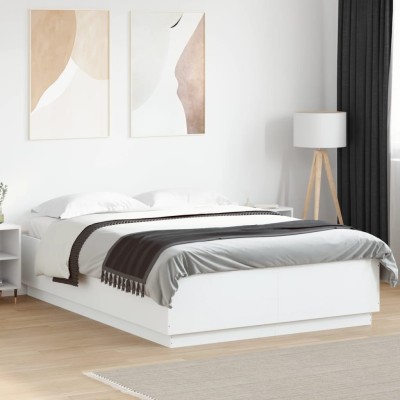 Estructura de cama con LED madera ingeniería blanco 150x200 cm