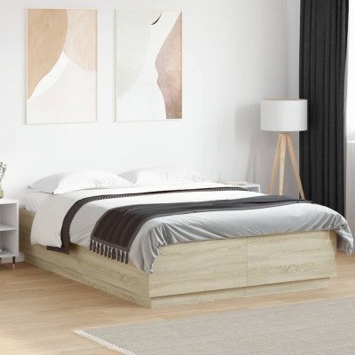 Estructura cama con luces LED madera roble Sonoma 120x200 cm