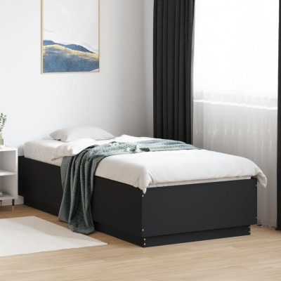 Estructura cama con luces LED madera ingeniería negro 100x200cm