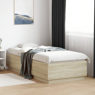 Estructura de cama con luces LED madera roble Sonoma 90x200 cm