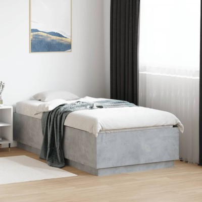 Estructura cama con luces LED madera gris hormigón 90x190 cm
