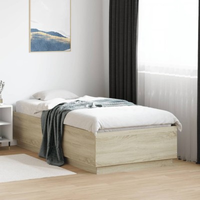 Estructura cama con luces LED madera roble Sonoma 75x190 cm