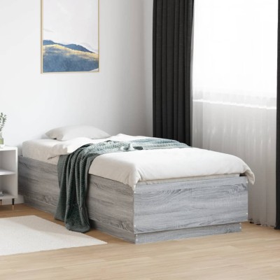 Estructura cama con luces LED madera gris Sonoma 75x190 cm
