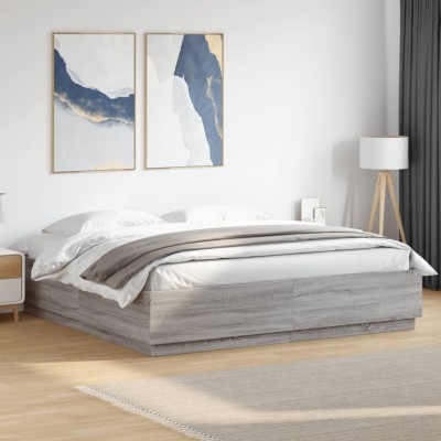 Estructura de cama madera de ingeniería gris Sonoma 200x200 cm