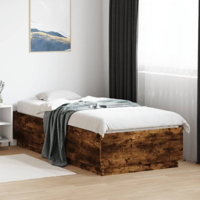Estructura de cama madera de ingeniería roble ahumado 90x200 cm