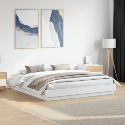 Estructura de cama con LED sin colchón blanco 180x200 cm