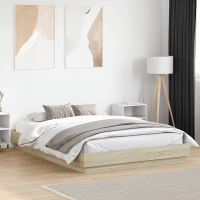 Estructura de cama con luces LED roble Sonoma 160x200 cm