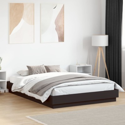 Estructura de cama con LED sin colchón negra 150x200 cm