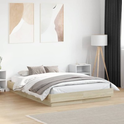 Estructura de cama con luces LED roble Sonoma 120x190 cm