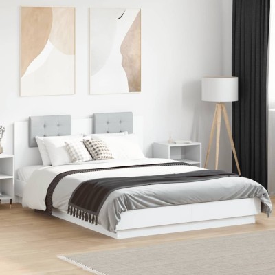 Estructura cama con cabecero madera ingeniería blanco 150x200cm
