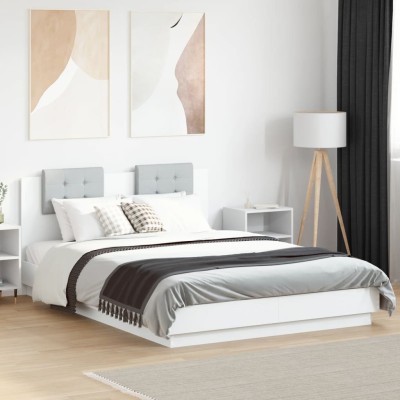 Estructura cama con cabecero madera ingeniería blanco 140x200cm