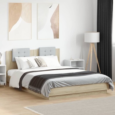 Cama con cabecero madera de ingeniería roble Sonoma 140x200 cm