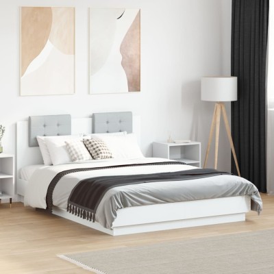 Estructura cama con cabecero madera ingeniería blanco 135x190cm