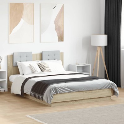 Cama con cabecero madera de ingeniería roble Sonoma 135x190 cm