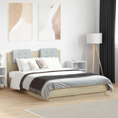 Cama con cabecero madera de ingeniería roble Sonoma 120x190 cm
