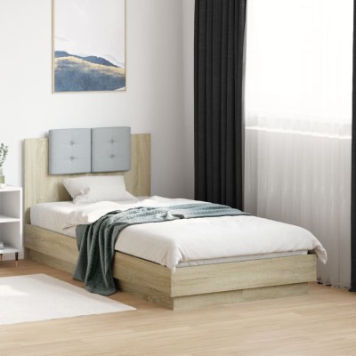 Cama con cabecero madera de ingeniería roble Sonoma 90x190 cm