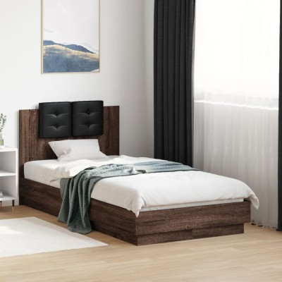 Cama con cabecero madera de ingeniería marrón roble 90x190 cm