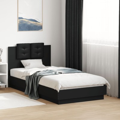 Estructura cama con cabecero madera ingeniería negra 75x190 cm