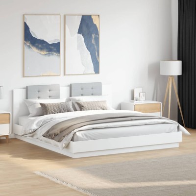 Estructura de cama con cabecero y luces LED blanco 160x200 cm