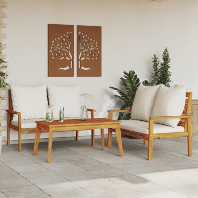 Set de muebles para jardín 3 piezas con cojines madera acacia