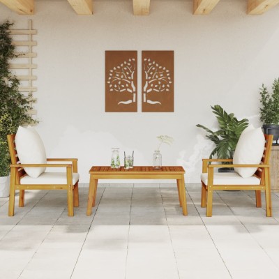 Set de muebles para jardín 3 piezas con cojines madera acacia