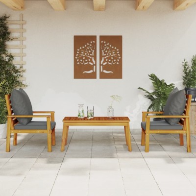 Set de muebles para jardín 3 piezas con cojines madera acacia