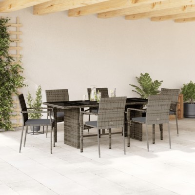 Set comedor jardín 7 pzas y cojines ratán sintético gris