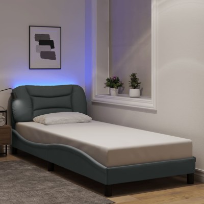 Estructura de cama con LED sin colchón tela gris claro 80x200cm