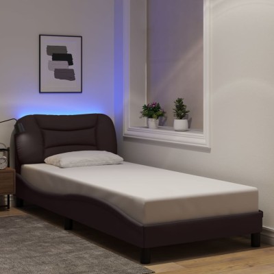 Estructura de cama con LED sin colchón marrón oscuro 80x200 cm
