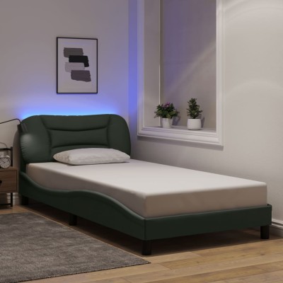Estructura cama con LED sin colchón tela gris oscuro 90x200 cm