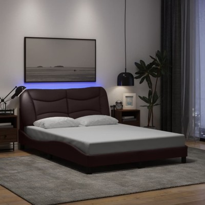 Estructura cama con LED sin colchón marrón oscuro 120x200 cm