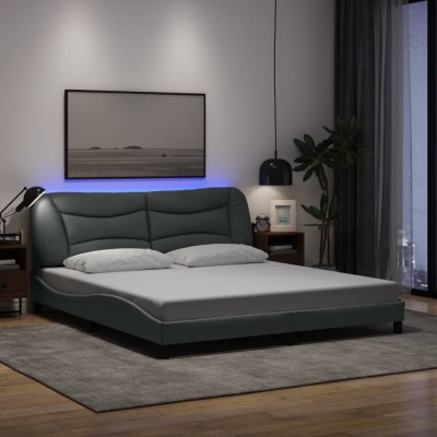 Estructura de cama con LED sin colchón gris claro 180x200 cm