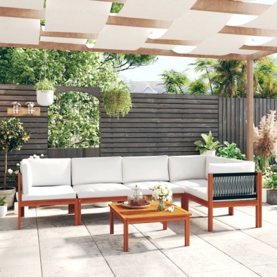 Conjunto de jardín de 6 piezas con cojines color crema 63x63 cm