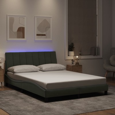 Estructura cama con luces LED terciopelo gris claro 140x200 cm