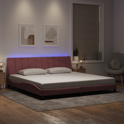 Estructura de cama con luces LED terciopelo rosa 200x200 cm