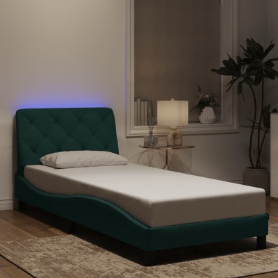 Estructura cama con luces LED terciopelo verde oscuro 80x200 cm