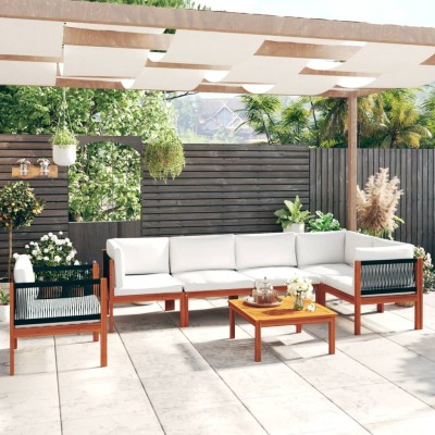 Conjunto de jardín 7 piezas con cojines color crema 63x63 cm