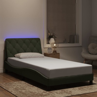 Estructura cama con luces LED terciopelo gris claro 100x200 cm