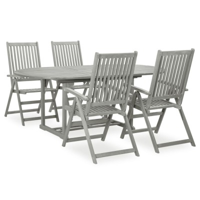 Conjunto de comedor de jardín de 5 piezas (150-200 cm) x 100 cm, madera maciza de acacia gris