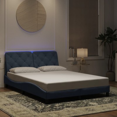 Estructura de cama luces LED terciopelo gris oscuro 140x200 cm