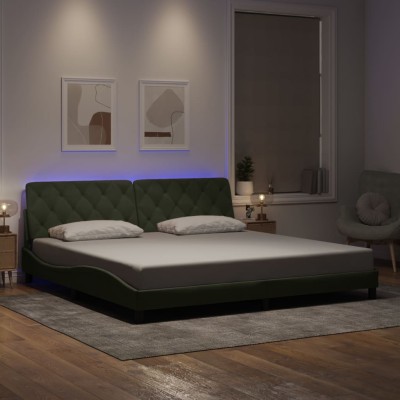 Estructura cama con luces LED terciopelo gris claro 200x200 cm