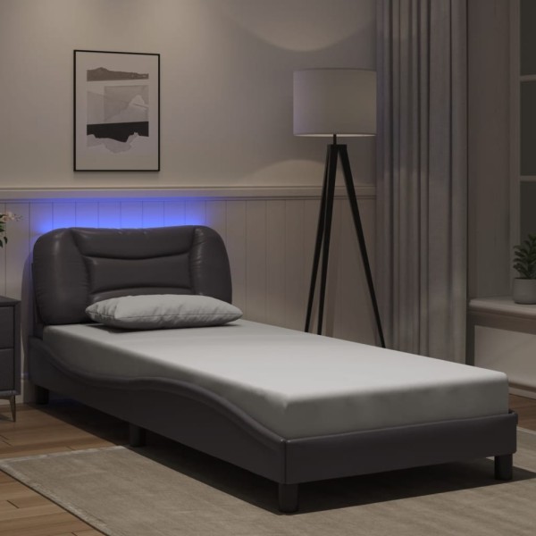 Estructura de cama con luces LED cuero sintético gris 90x200 cm